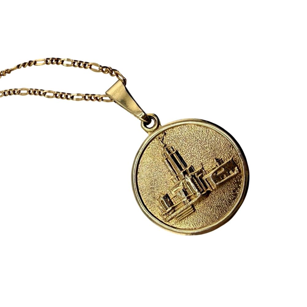 Vintage 14K Gold Filed LDS Mormon Church Los Angeles Pendant 18" Necklace
